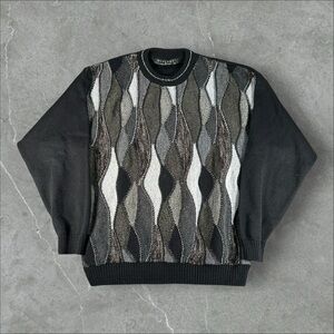 Vintage Protege Sweater Mens XL Black 3d Knit Retro 90s‎ Coogi Hip Hop Textured